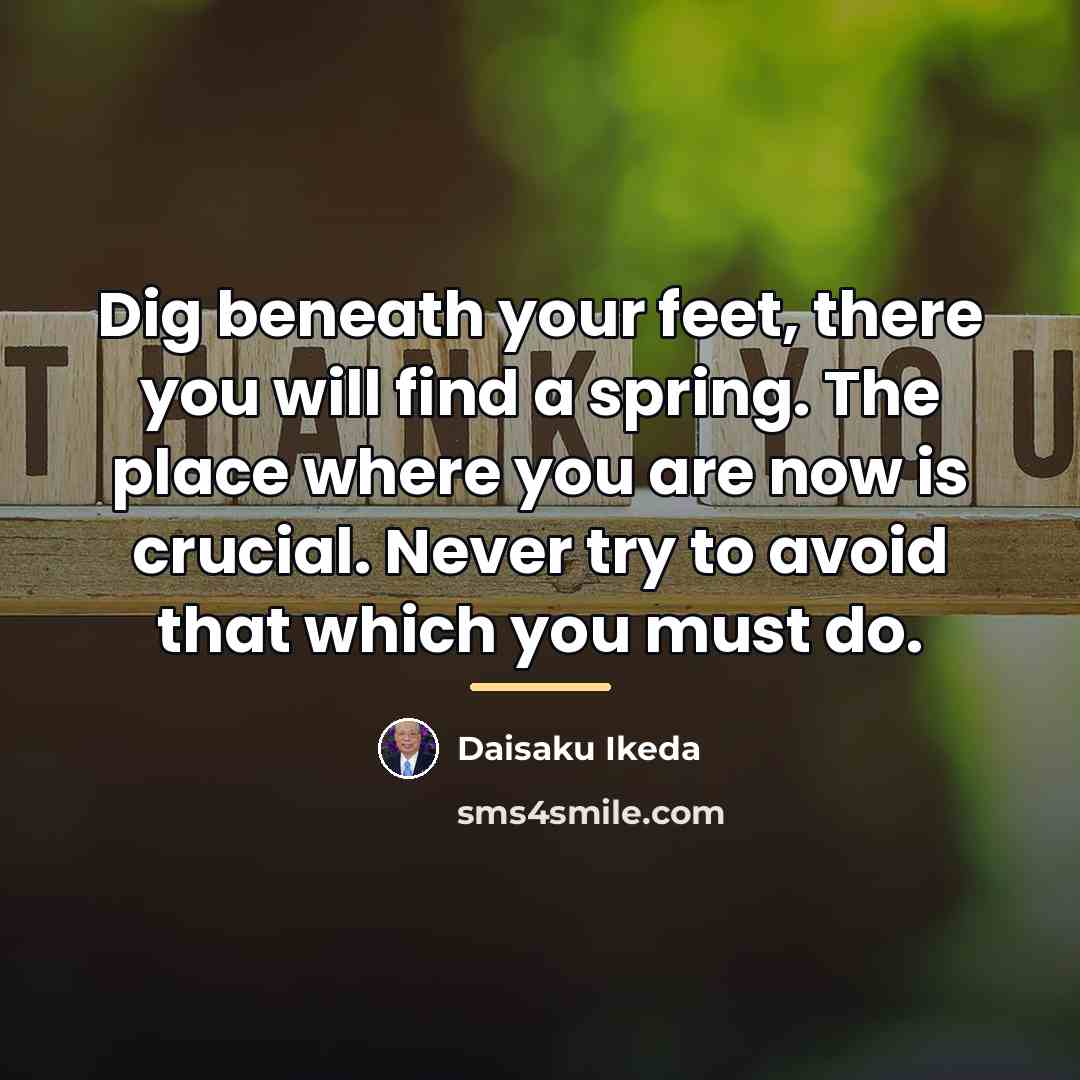“Dig beneath your feet, there you will find a spring.…” quote by Daisaku Ikeda