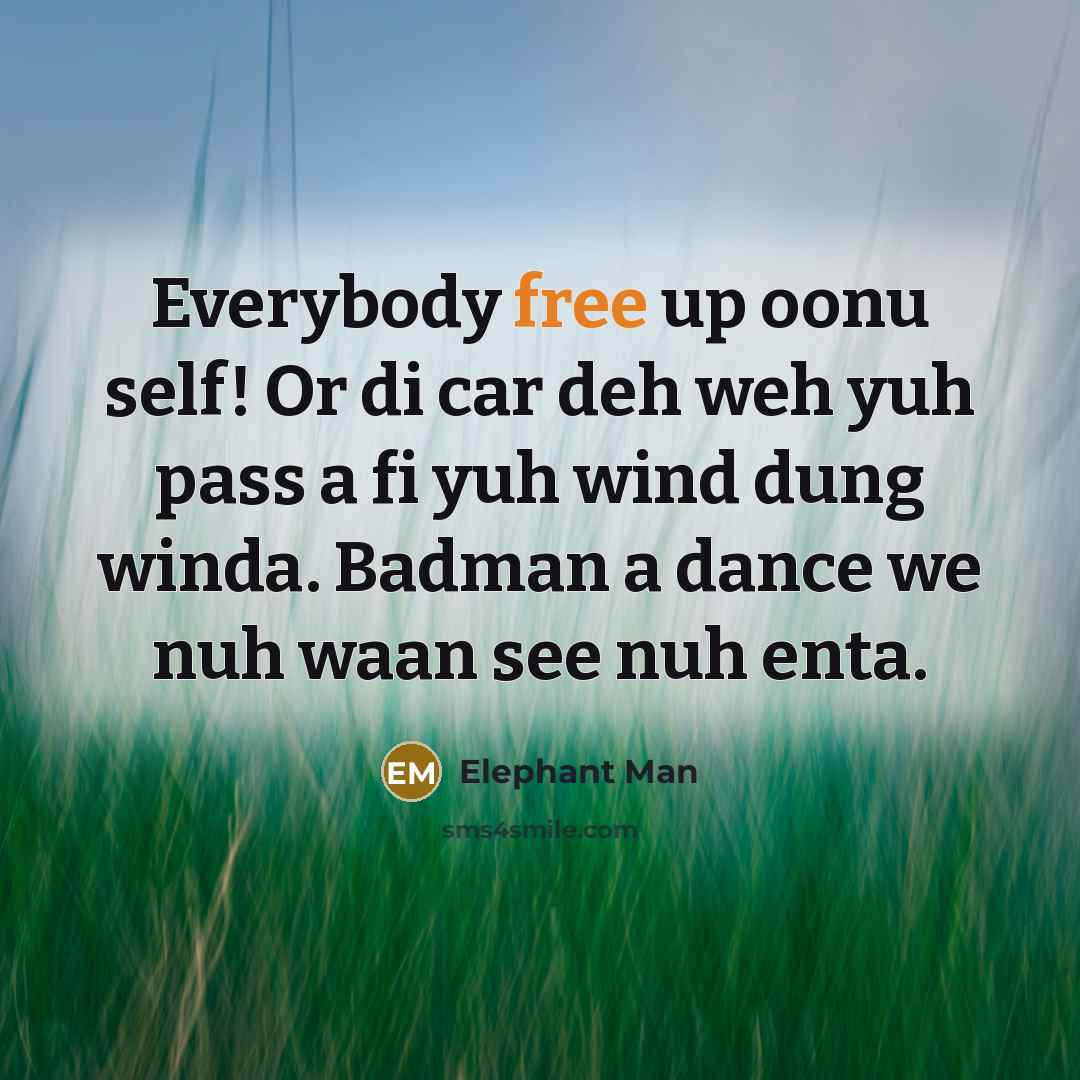 “Everybody free up oonu self! Or di car deh weh…” quote by Elephant Man