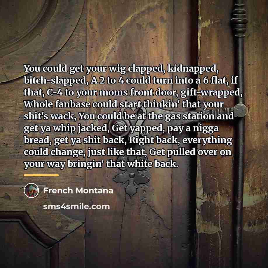 “You could get your wig clapped, kidnapped, bitch-slapped, A 2…” quote by French Montana