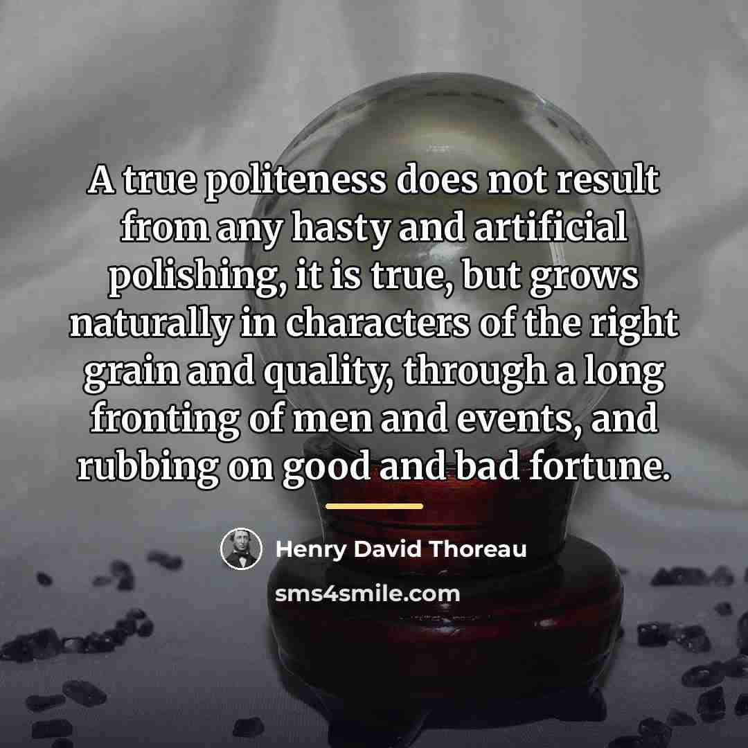“A true politeness does not result from any hasty and…” quote by Henry David Thoreau