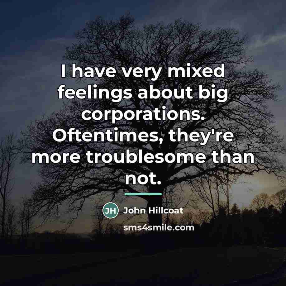 “I have very mixed feelings about big corporations. Oftentimes, they're…” quote by John Hillcoat