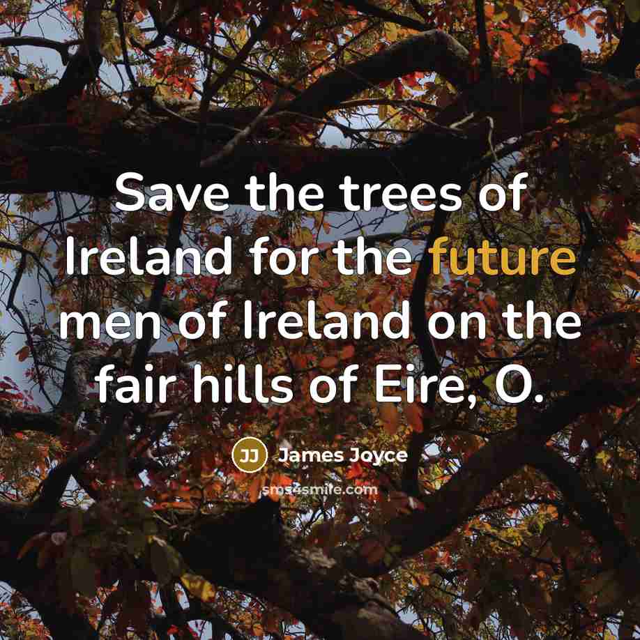 “Save the trees of Ireland for the future men of…” quote by James Joyce
