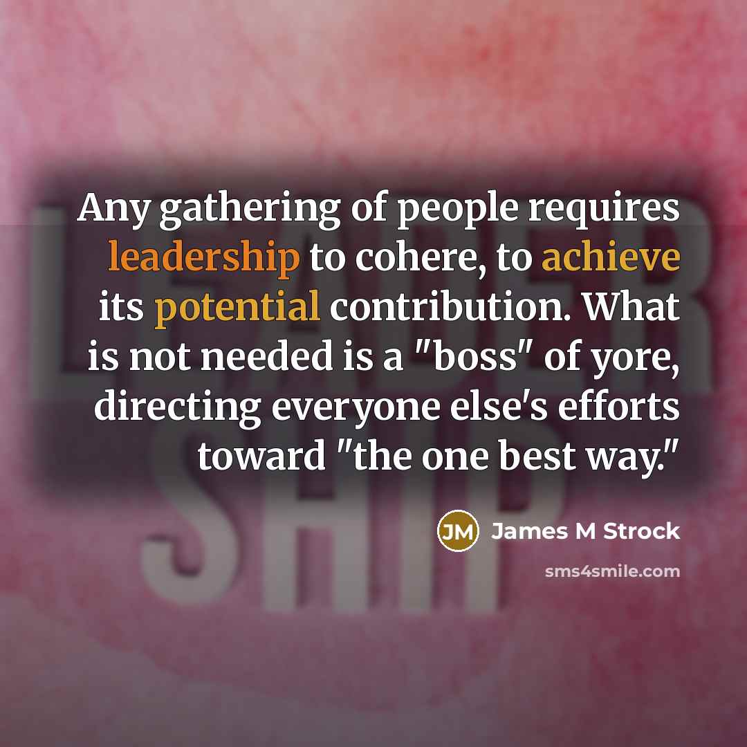 “Any gathering of people requires leadership to cohere, to achieve…” quote by James M Strock