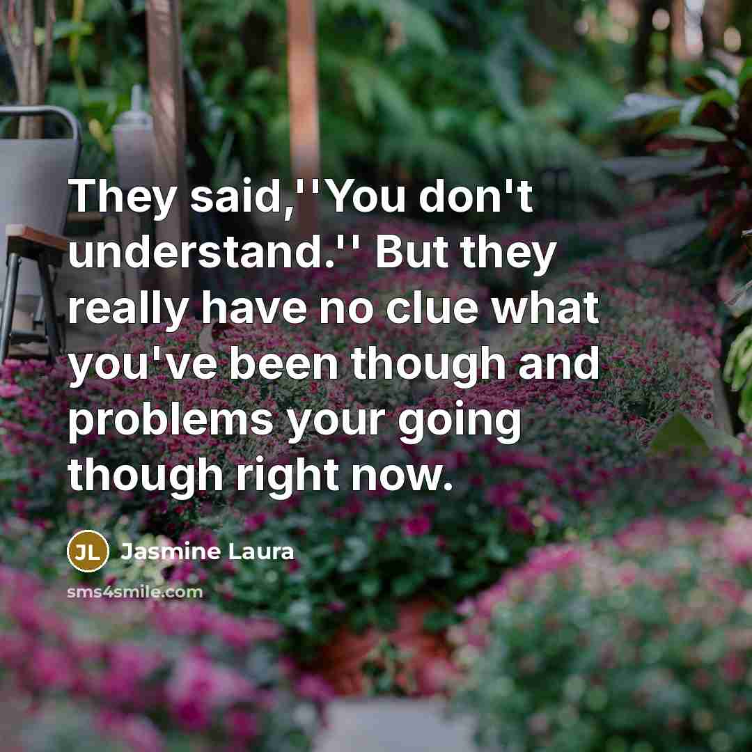 “They said,''You don't understand.'' But they really have no clue what you've been though and problems your going though right now.” quote by Jasmine Laura