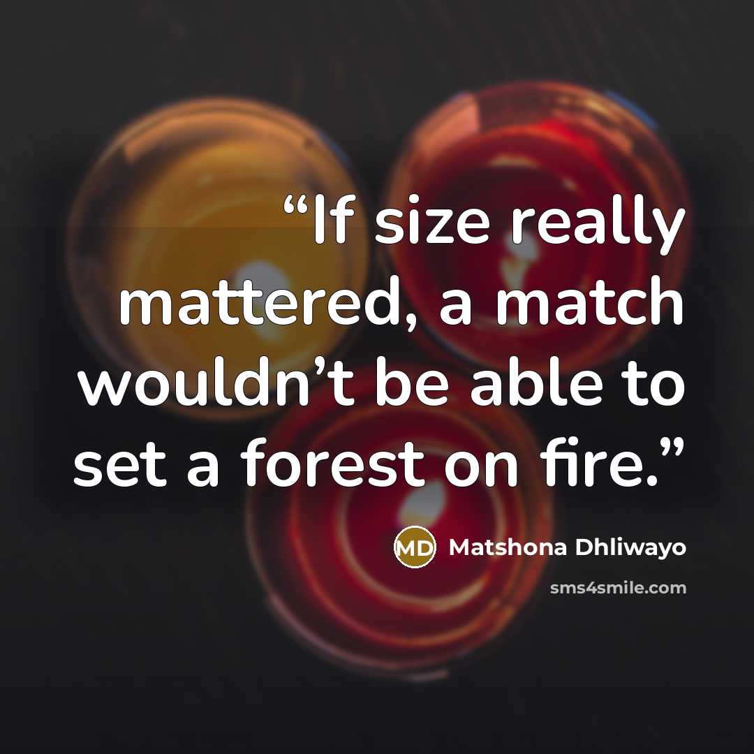 “If size really mattered, a match wouldn’t be able to set a forest on fire.” quote by Matshona Dhliwayo