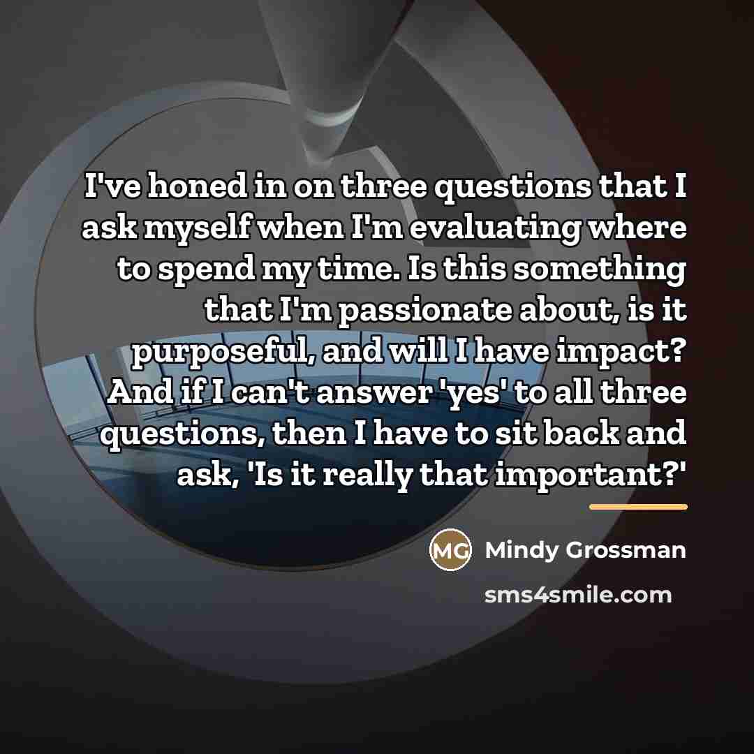 “I've honed in on three questions that I ask myself…” quote by Mindy Grossman