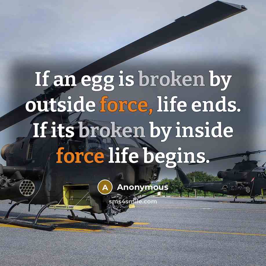 “If an egg is broken by outside force, life ends. If its broken by inside force life begins.” quote by Anonymous