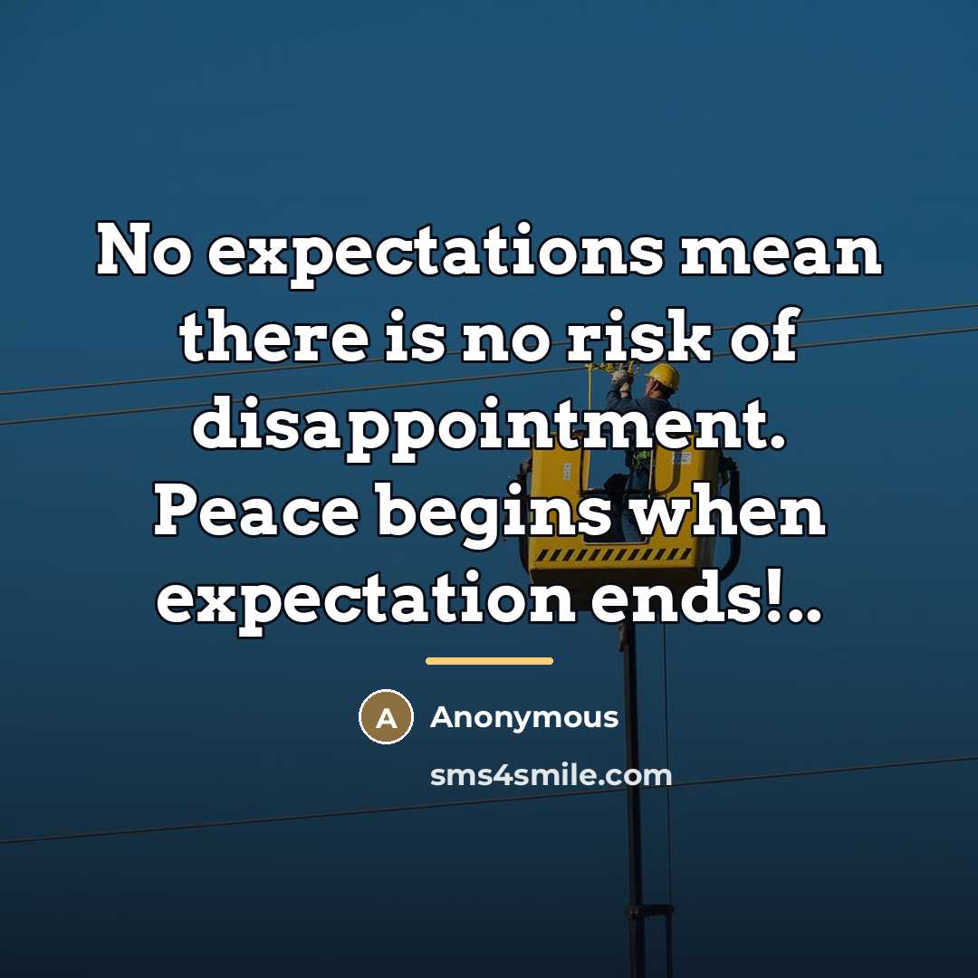 “No expectations mean there is no risk of disappointment. Peace…” quote by Anonymous