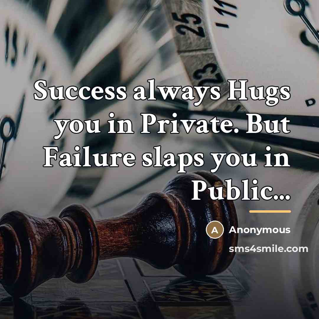 “Success always Hugs you in Private. But Failure slaps you…” quote by Anonymous