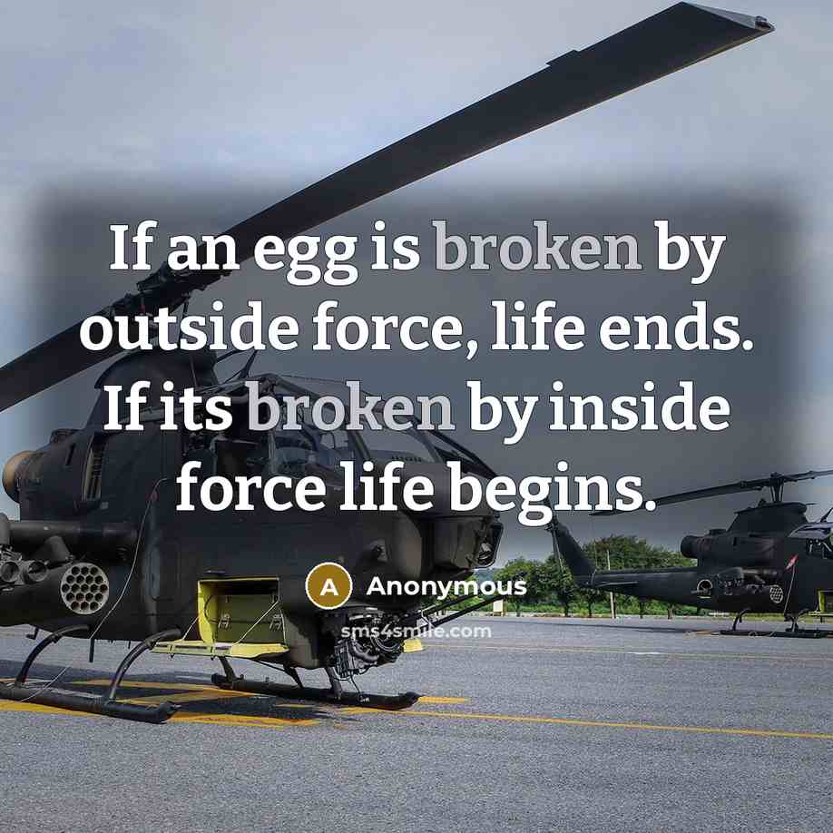 “If an egg is broken by outside force, life ends. If its broken by inside force life begins.” quote by Anonymous