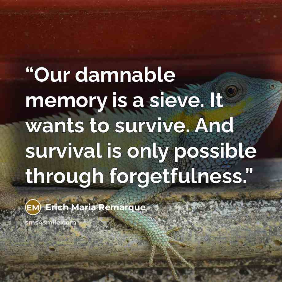 “Our damnable memory is a sieve. It wants to survive. And survival is only possible through forgetfulness.” quote by Erich Maria Remarque