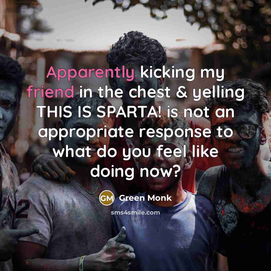 “Apparently kicking my friend in the chest & yelling THIS…” quote by Green Monk