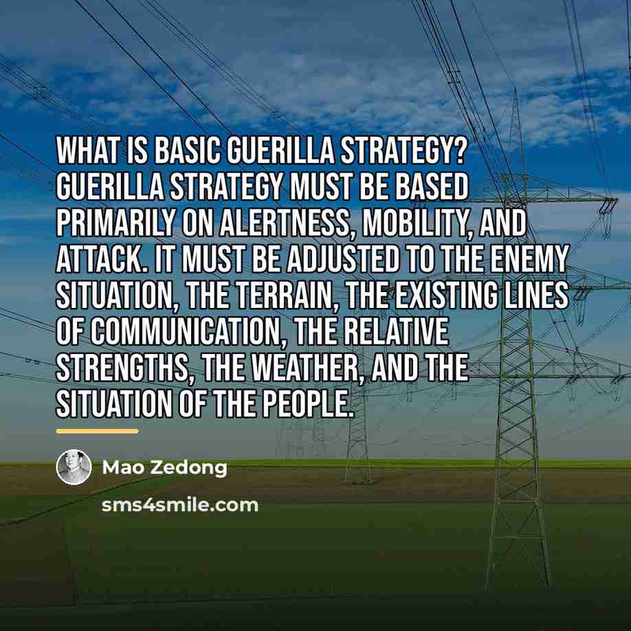“What is basic guerilla strategy? Guerilla strategy must be based…” quote by Mao Zedong