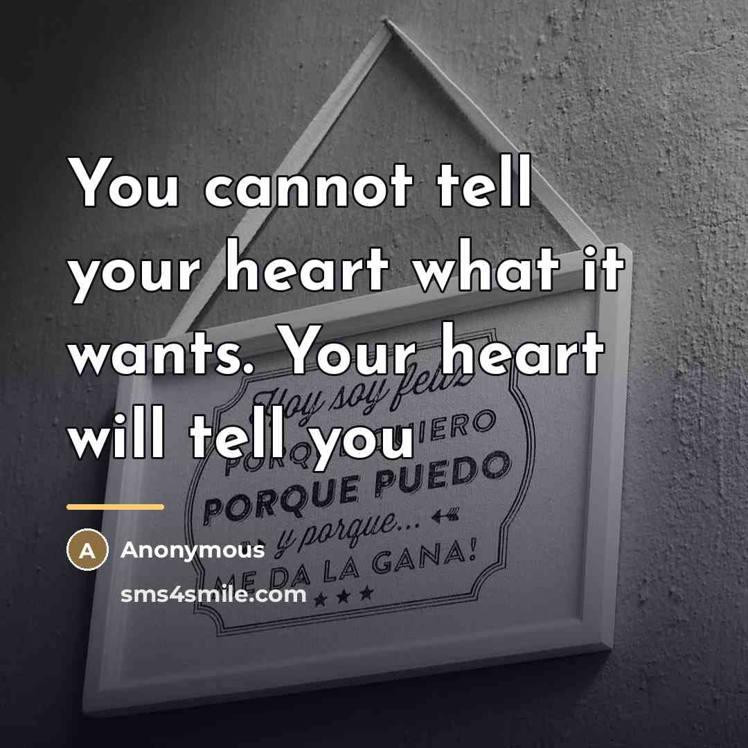 “You cannot tell your heart what it wants. Your heart…” quote by Anonymous