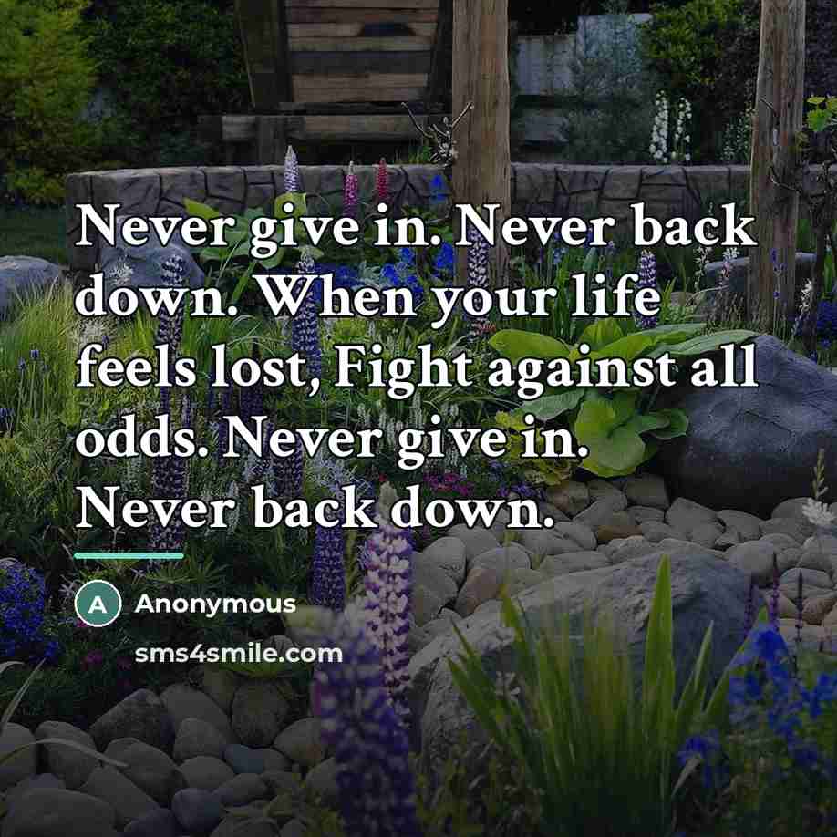 “Never give in. Never back down. When your life feels…” quote by Anonymous