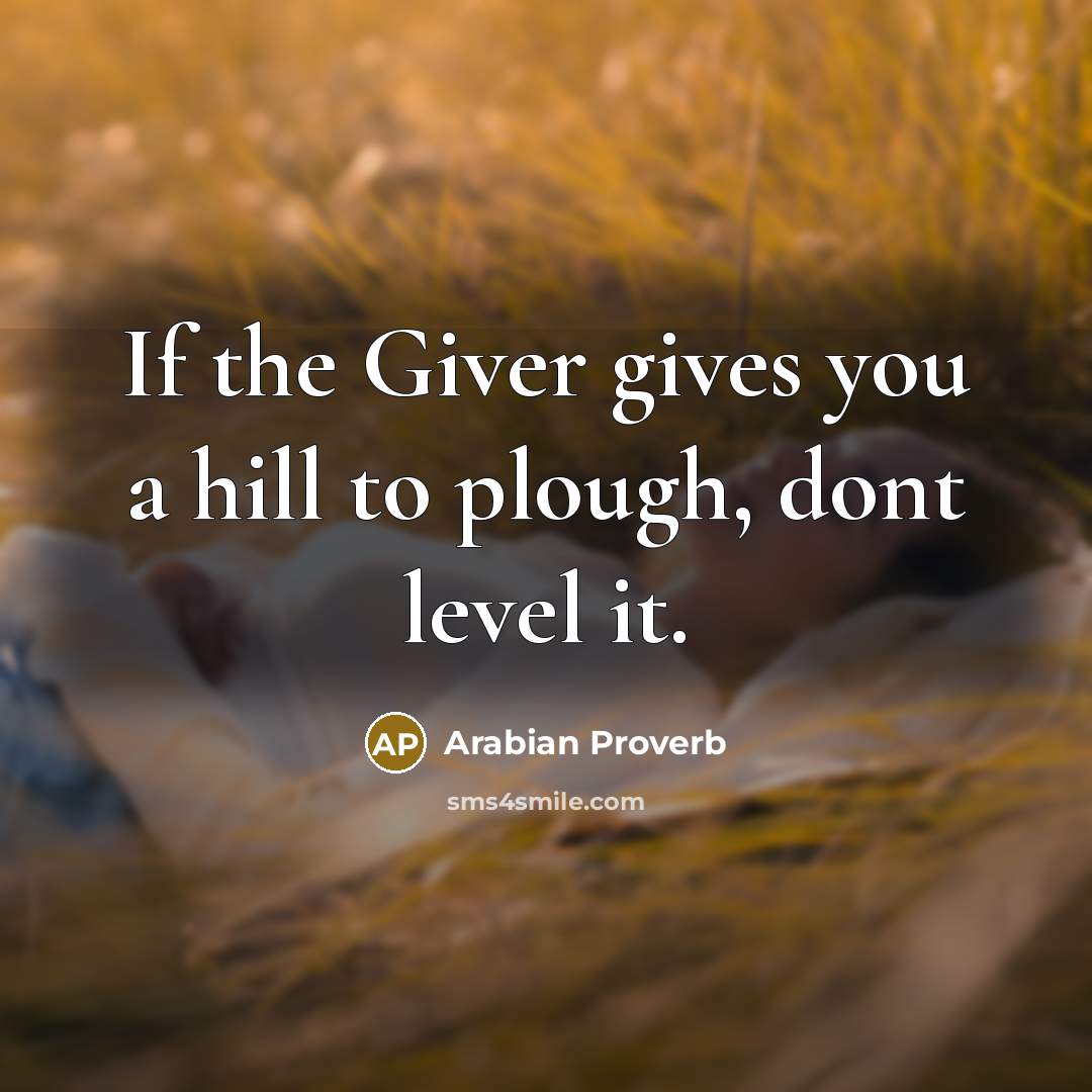“If the Giver gives you a hill to plough, dont…” quote by Arabian Proverb