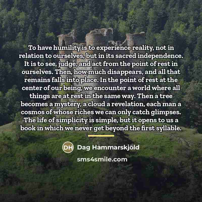 “To have humility is to experience reality, not in relation…” quote by Dag Hammarskjold
