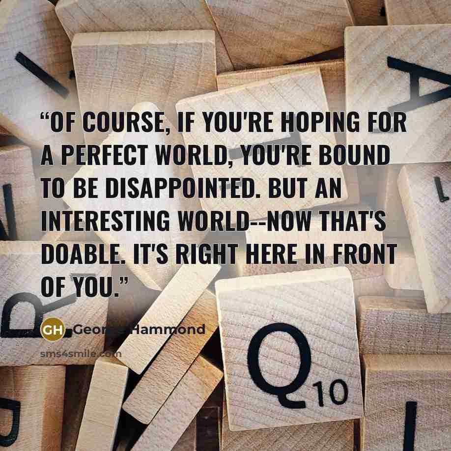 “Of course, if you're hoping for a perfect world, you're bound to be disappointed. But an interesting world--now that's doable. It's right here in front of you.” quote by George Hammond