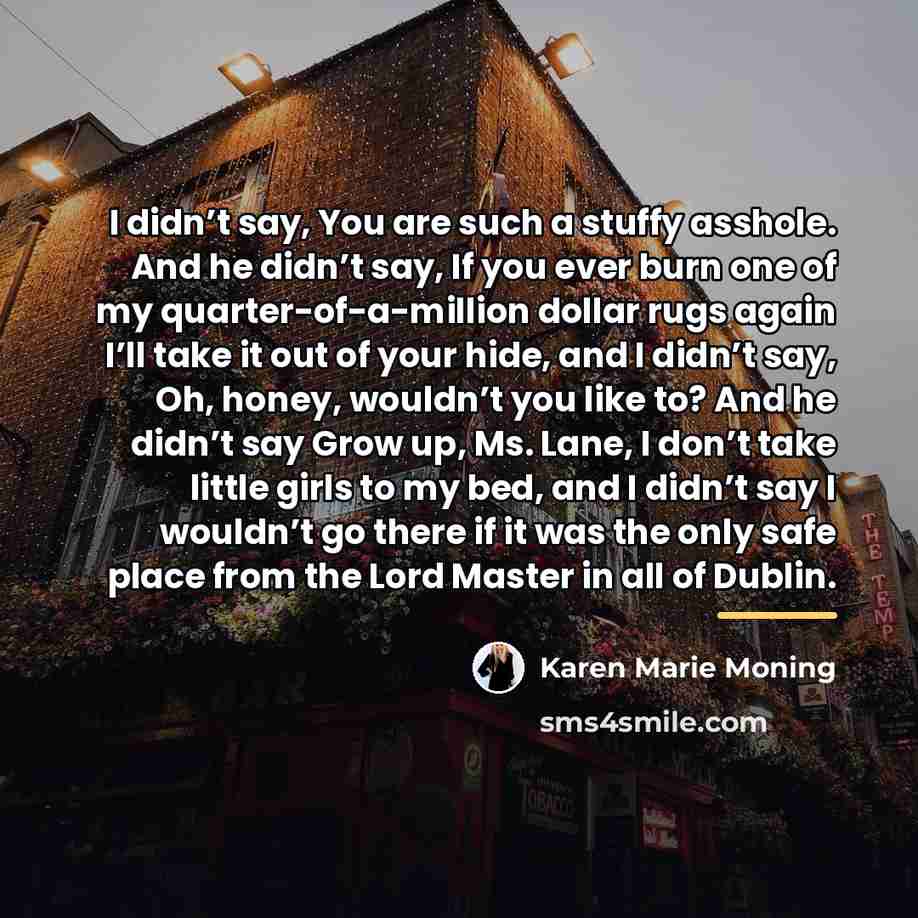 “I didn’t say, You are such a stuffy asshole. And…” quote by Karen Marie Moning