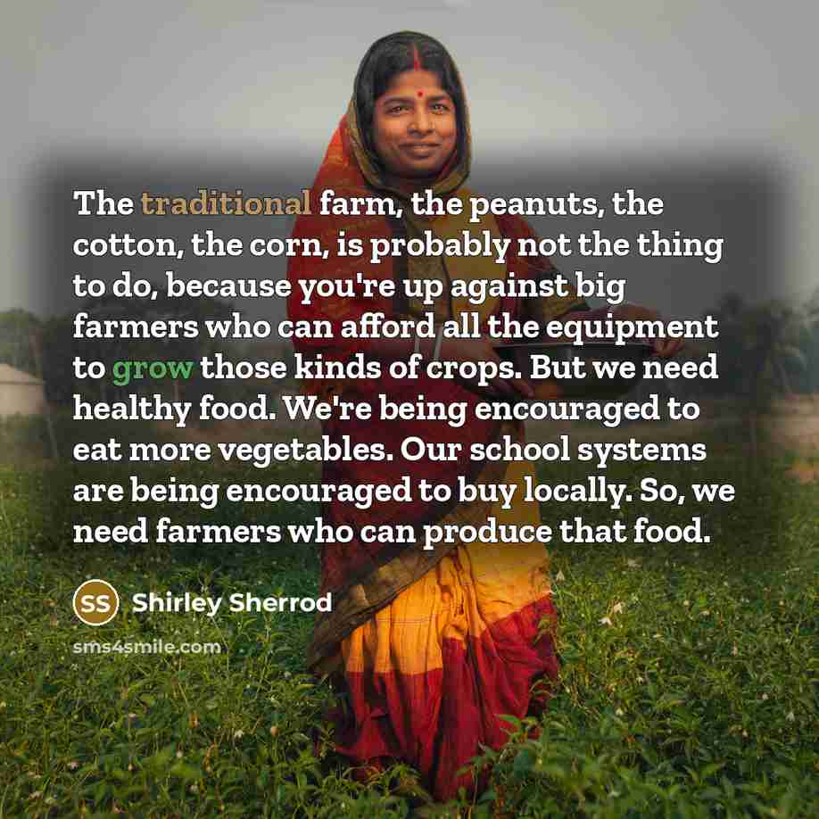 “The traditional farm, the peanuts, the cotton, the corn, is…” quote by Shirley Sherrod