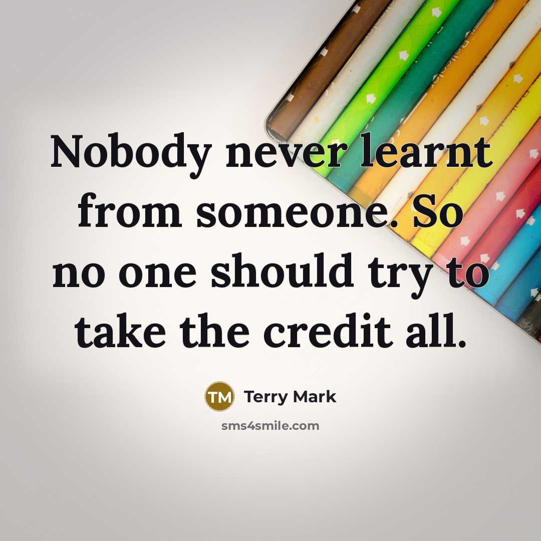 “Nobody never learnt from someone. So no one should try to take the credit all.” quote by Terry Mark