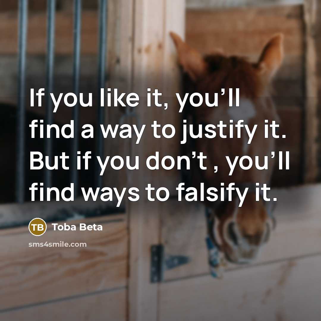 “If you like it, you'll find a way to justify…” quote by Toba Beta