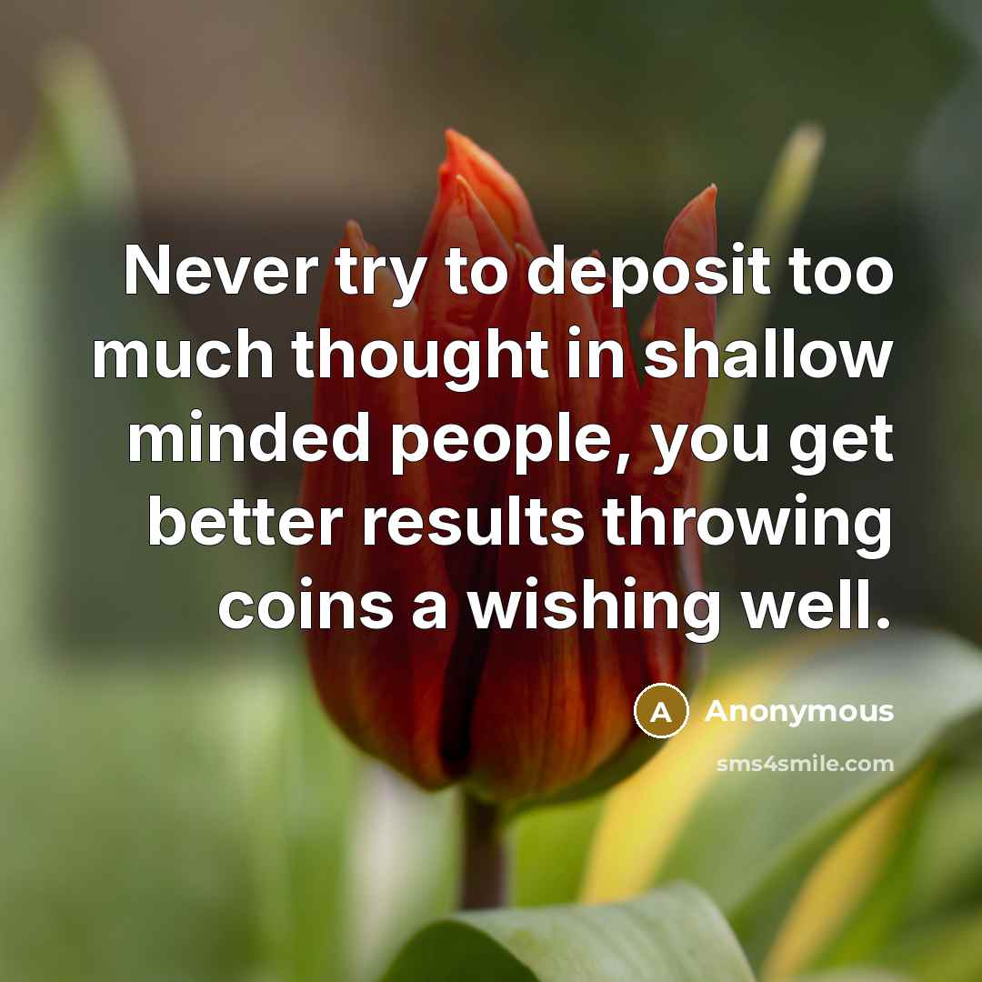 “Never try to deposit too much thought in shallow minded people, you get better results throwing coins a wishing well.” quote by Anonymous