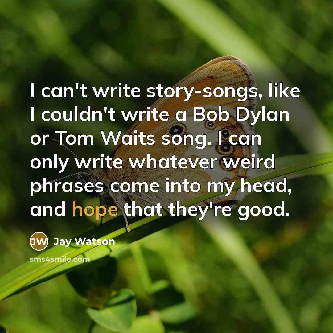 “I can't write story-songs, like I couldn't write a Bob…” quote by Jay Watson
