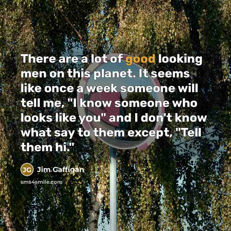 “There are a lot of good looking men on this planet. It seems like once a week someone will tell me, "I know someone who looks like you" and I don't know what say to them except, "Tell them hi."” quote by Jim Gaffigan