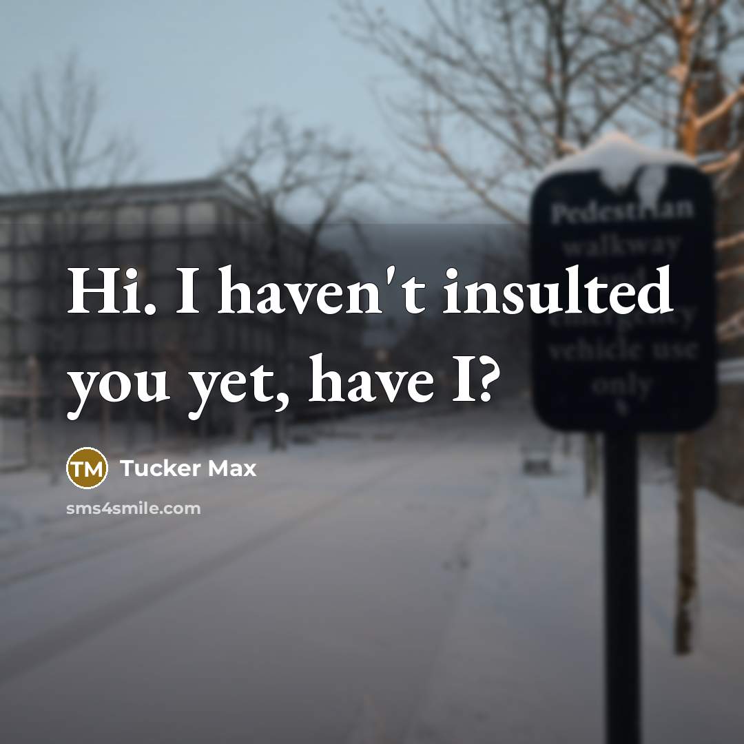 “Hi. I haven't insulted you yet, have I?…” quote by Tucker Max