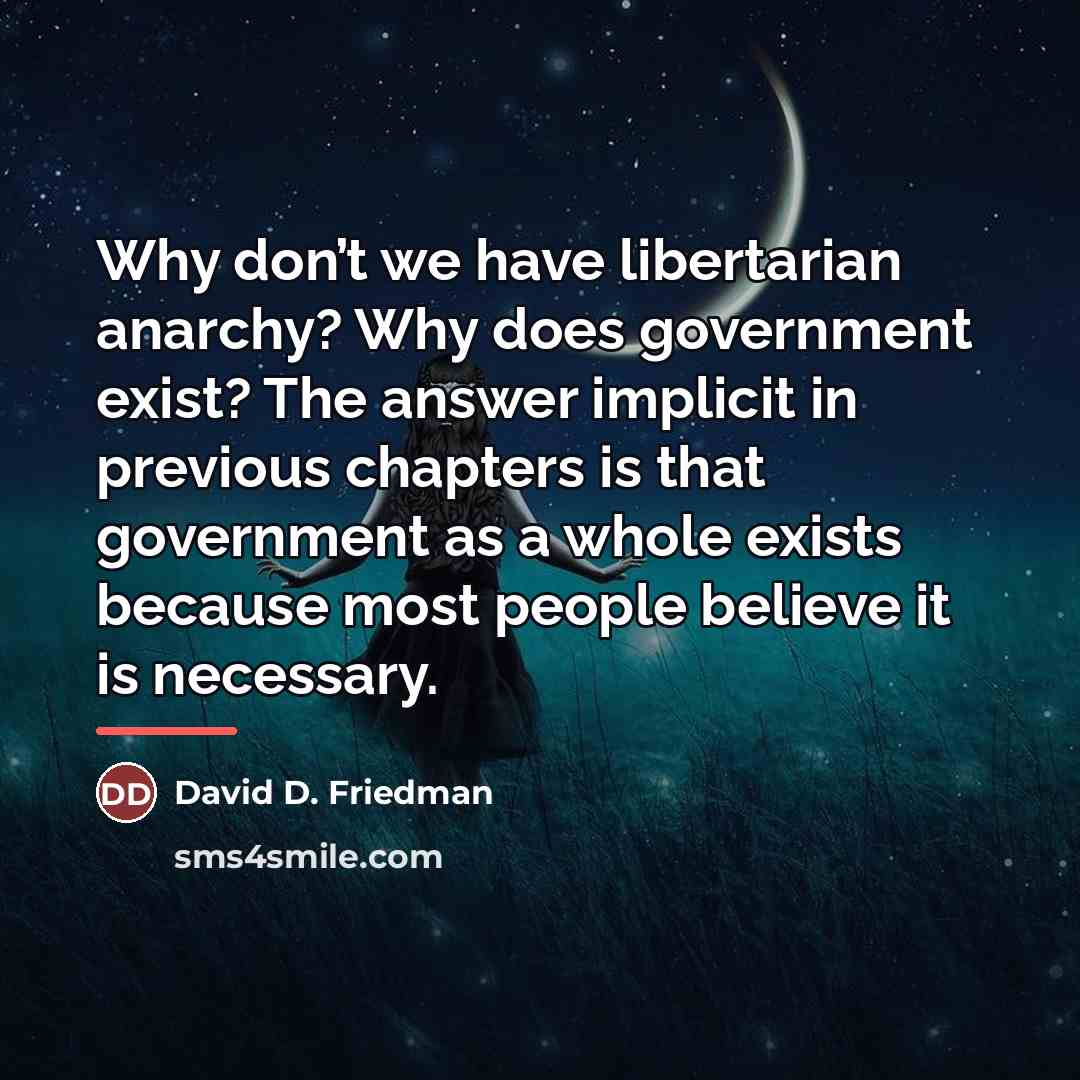 “Why don’t we have libertarian anarchy? Why does government exist?…” quote by David D. Friedman