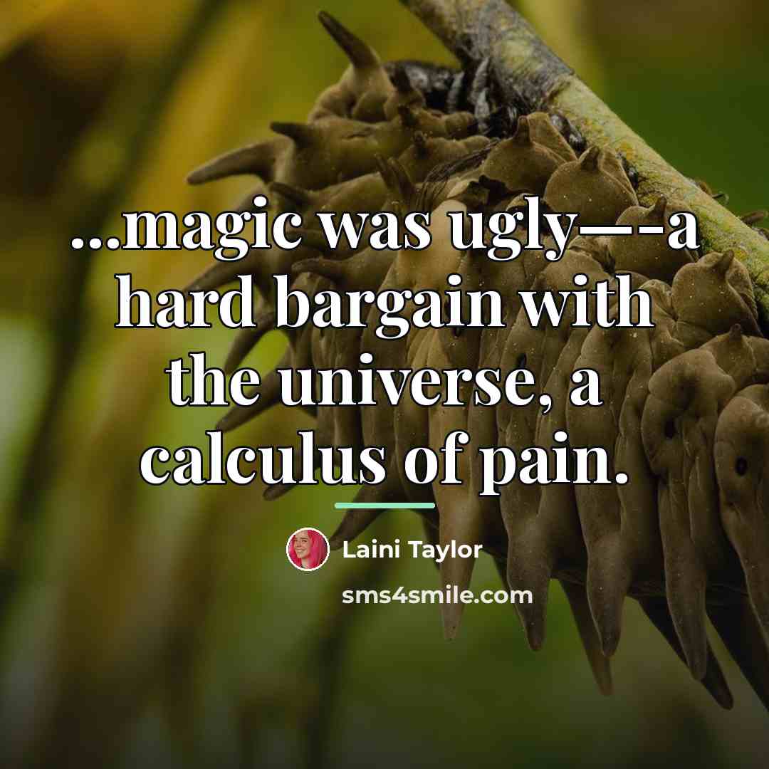 “...magic was ugly—-a hard bargain with the universe, a calculus…” quote by Laini Taylor