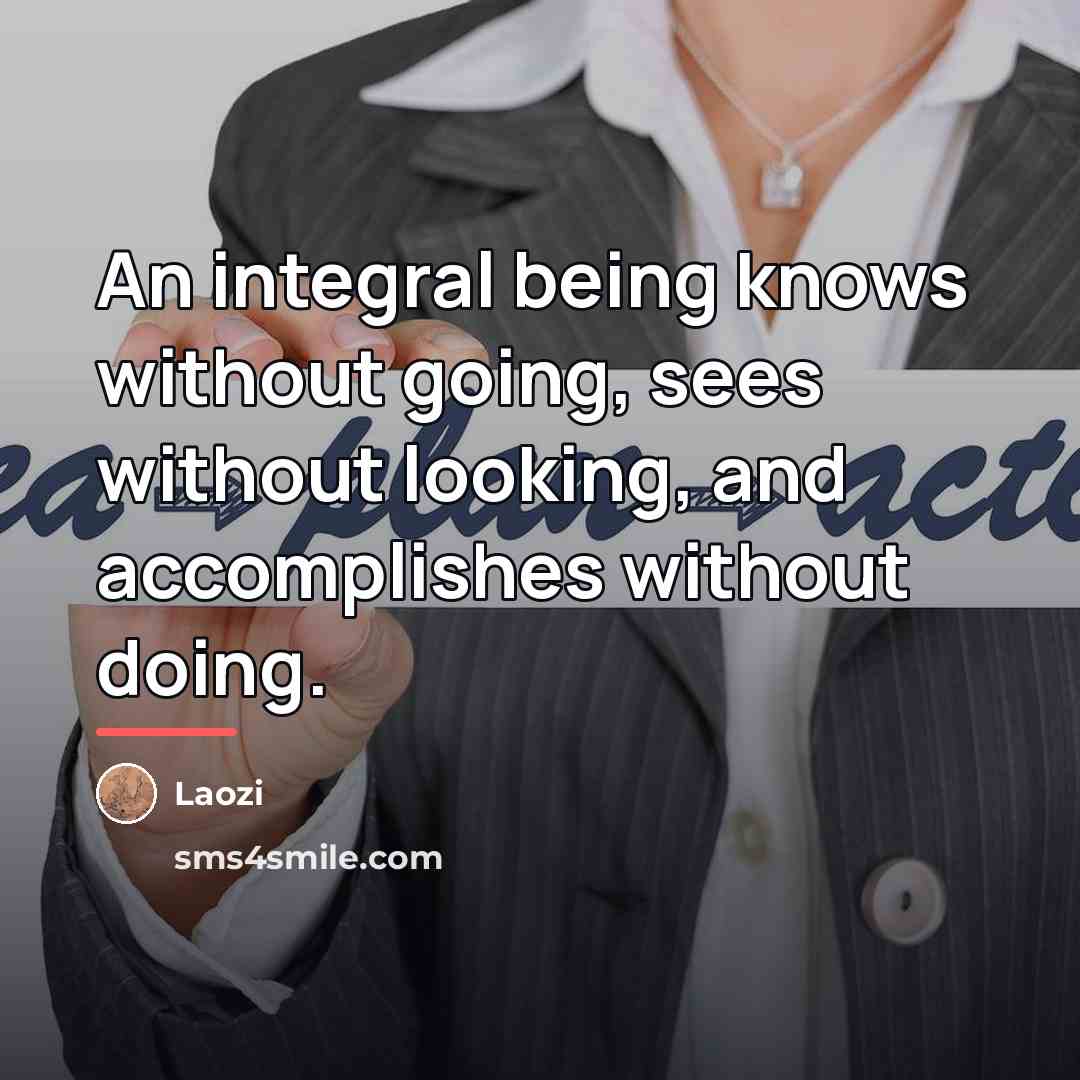 “An integral being knows without going, sees without looking, and…” quote by Laozi