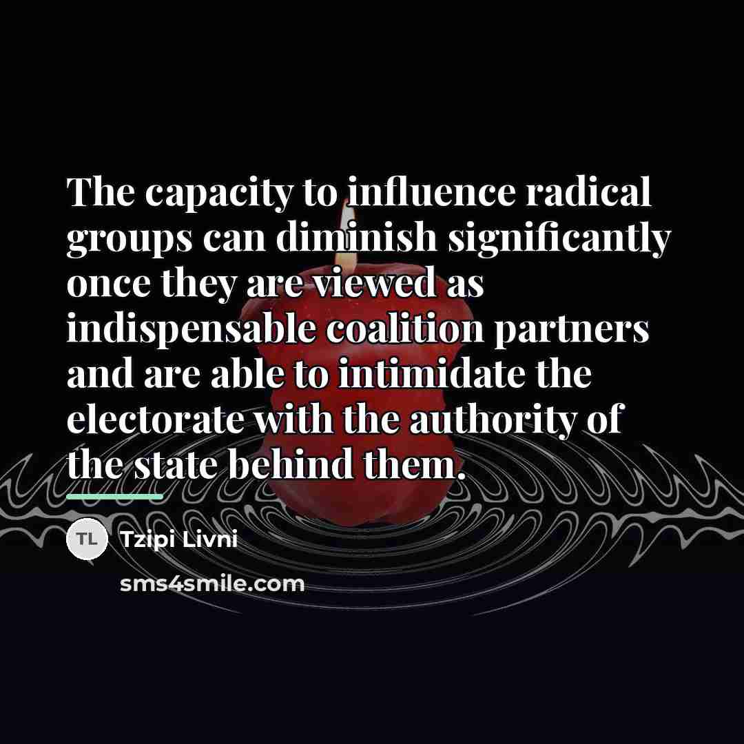 “The capacity to influence radical groups can diminish significantly once…” quote by Tzipi Livni