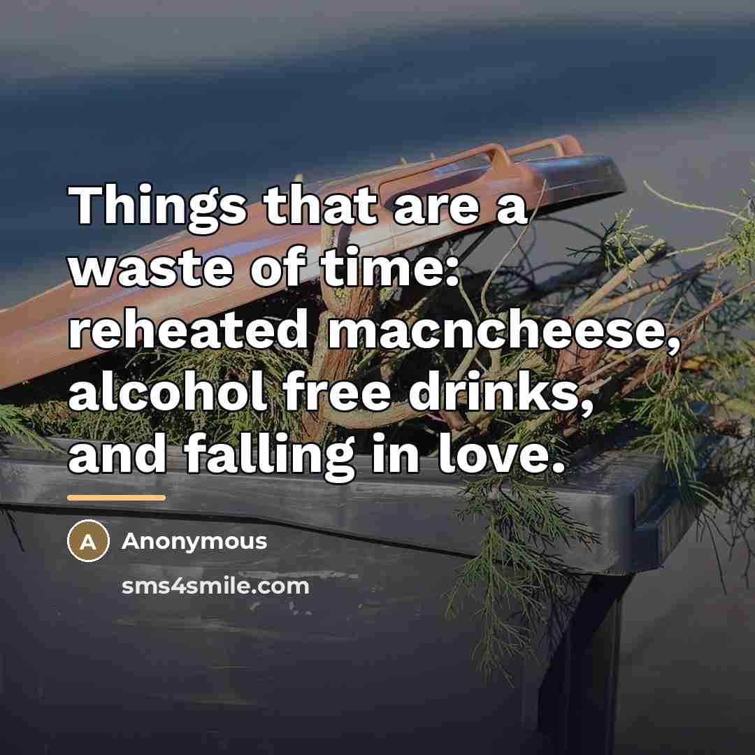 “Things that are a waste of time: reheated macncheese, alcohol…” quote by Anonymous