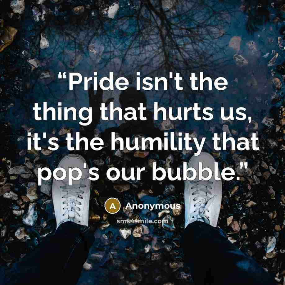“Pride isn't the thing that hurts us, it's the humility that pop's our bubble.” quote by Anonymous