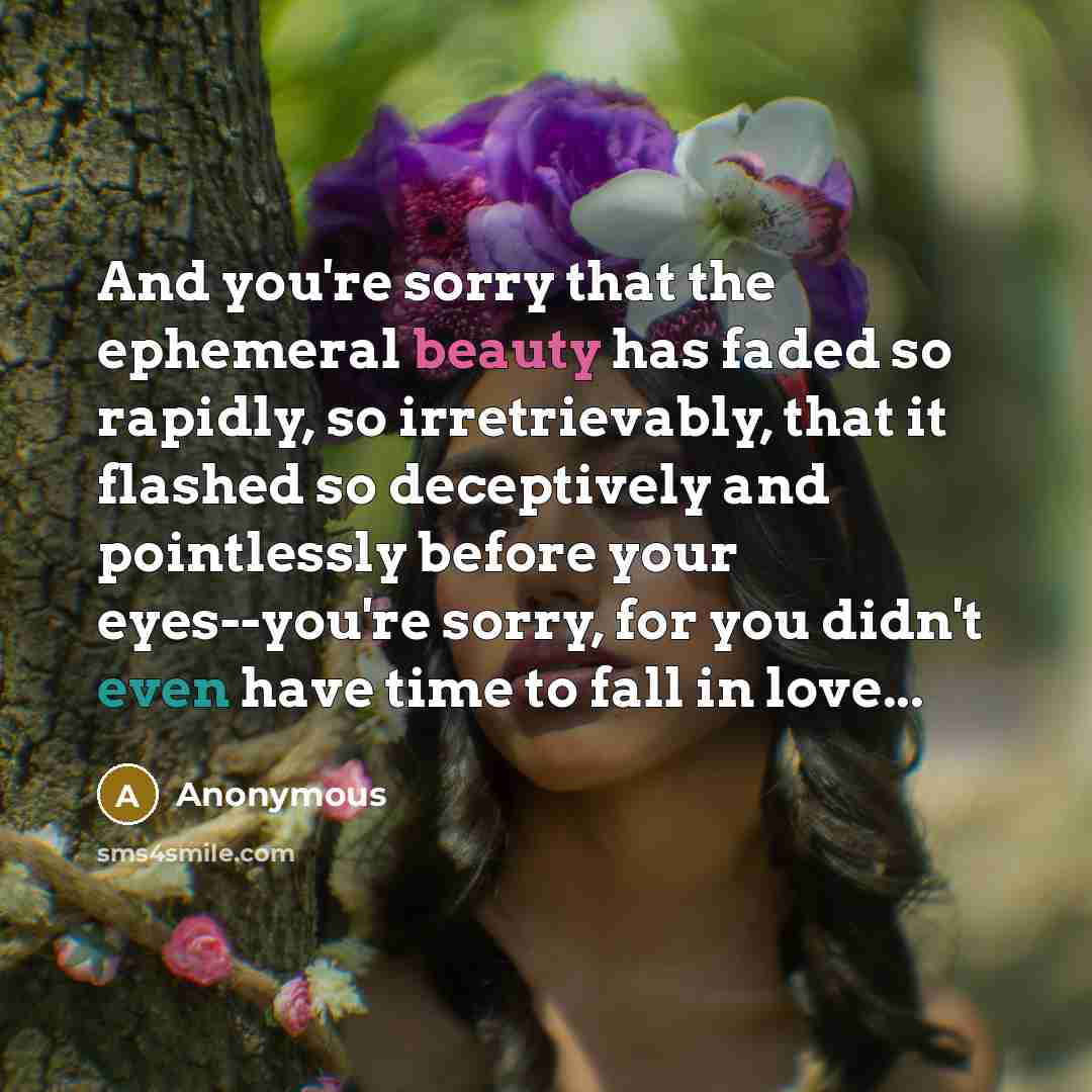 “And you're sorry that the ephemeral beauty has faded so…” quote by Anonymous