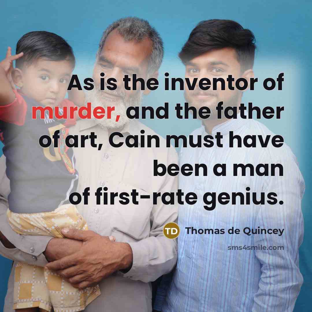 “As is the inventor of murder, and the father of…” quote by Thomas de Quincey