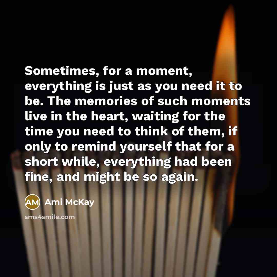 “Sometimes, for a moment, everything is just as you need…” quote by Ami McKay