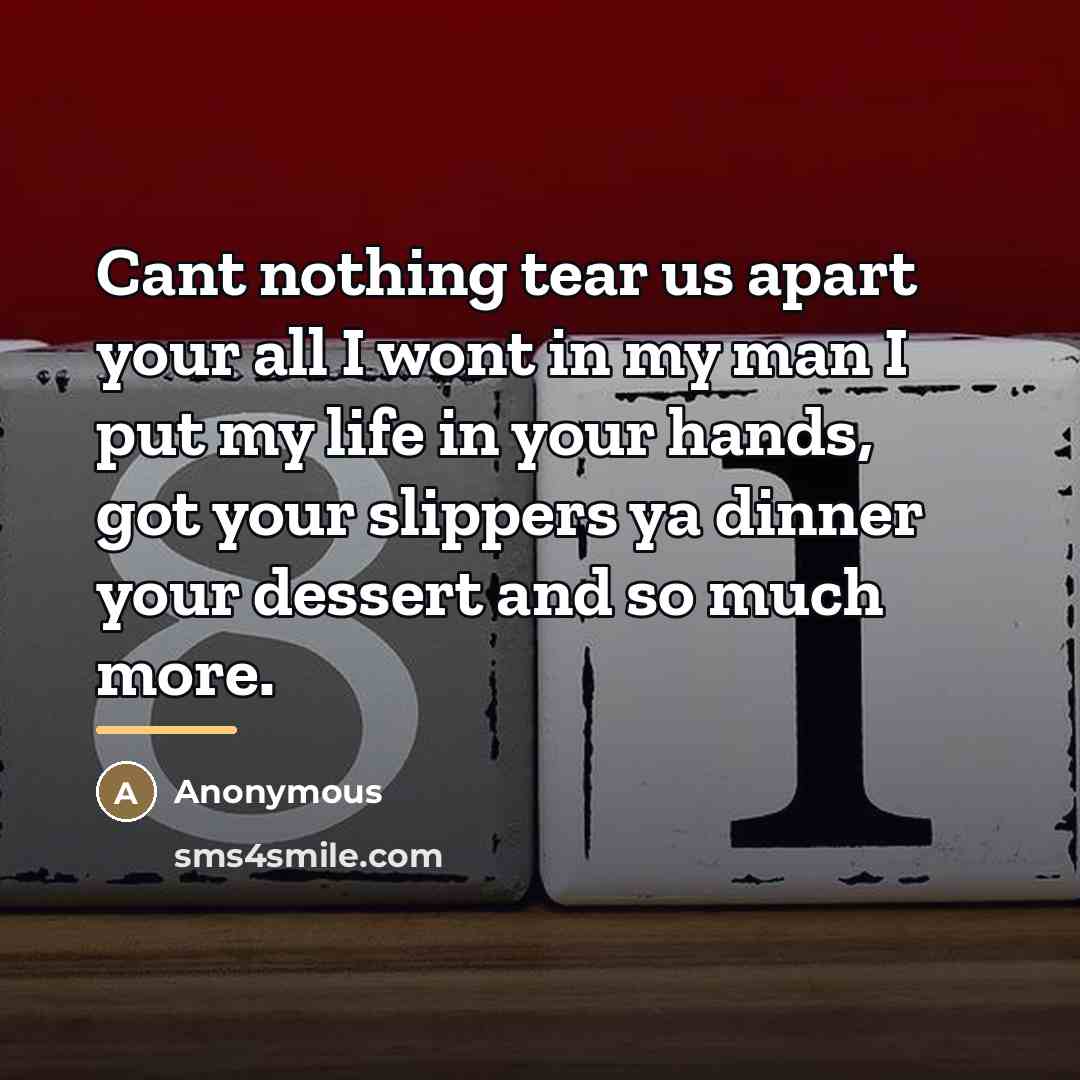 “Cant nothing tear us apart your all I wont in…” quote by Anonymous