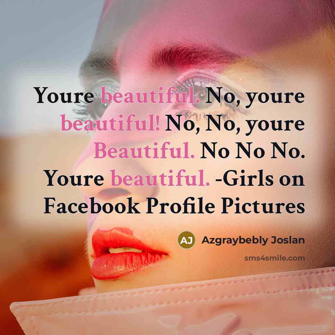 “Youre beautiful. No, youre beautiful! No, No, youre Beautiful. No No No. Youre beautiful. -Girls on Facebook Profile Pictures” quote by Azgraybebly Joslan