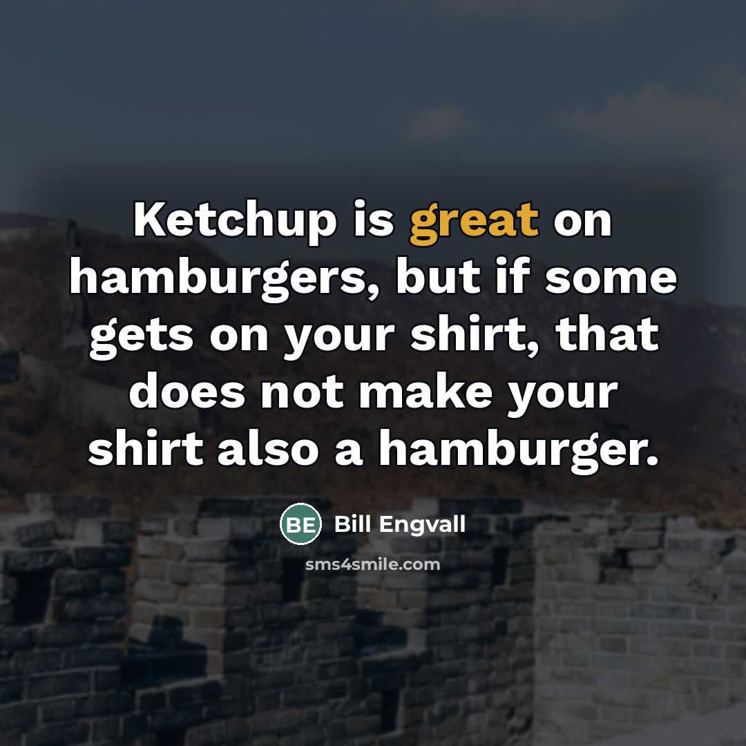 “Ketchup is great on hamburgers, but if some gets on…” quote by Bill Engvall