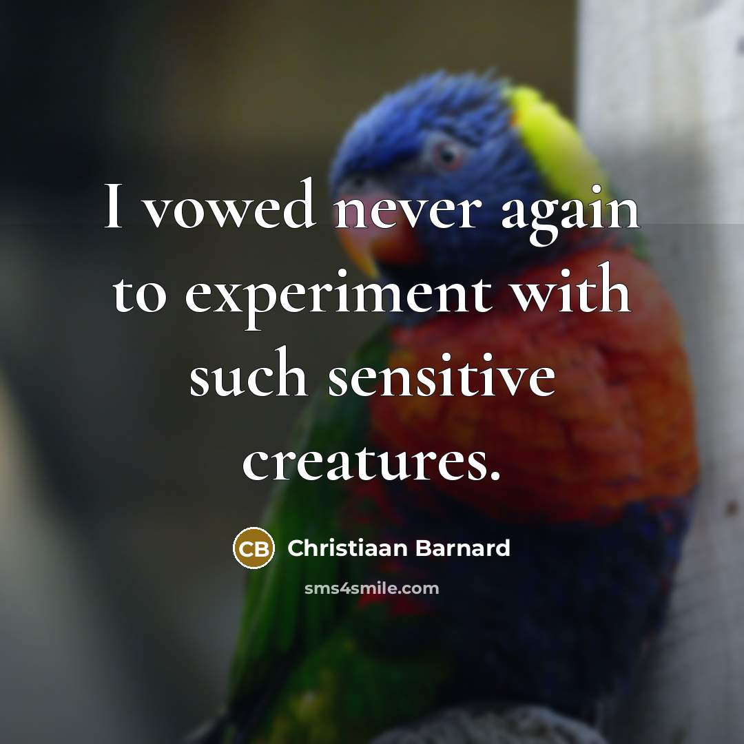 “I vowed never again to experiment with such sensitive creatures.…” quote by Christiaan Barnard