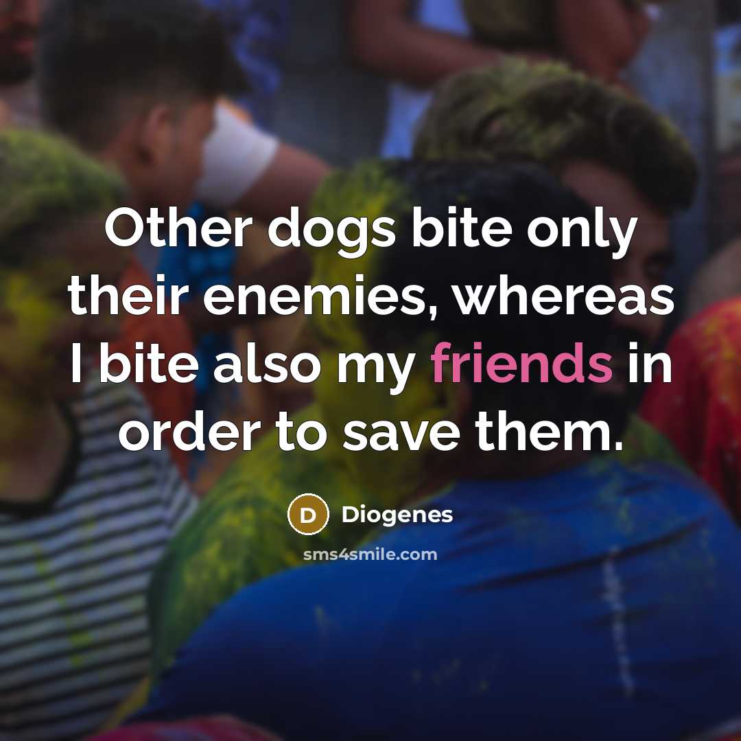 “Other dogs bite only their enemies, whereas I bite also my friends in order to save them.” quote by Diogenes