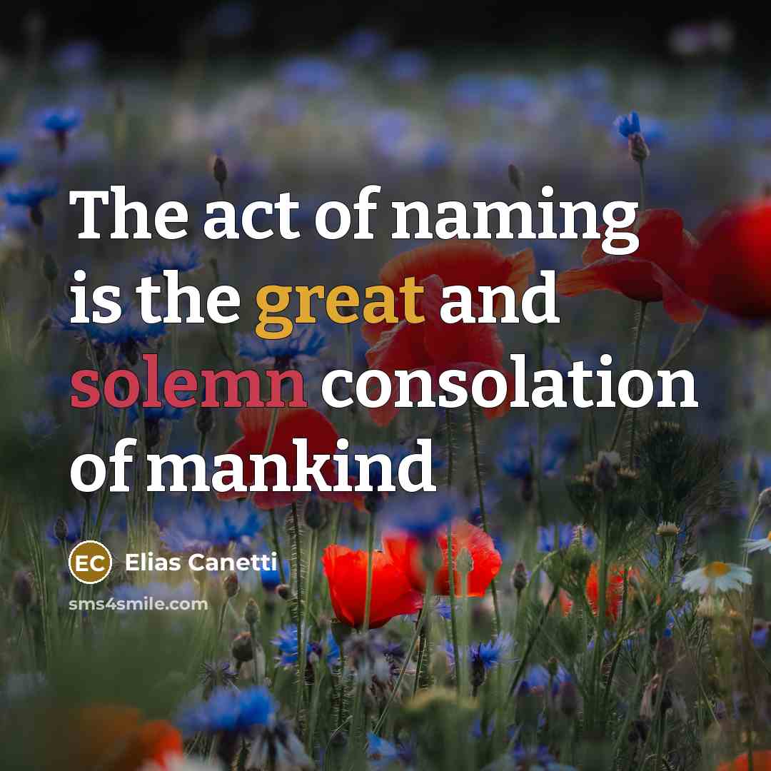 “The act of naming is the great and solemn consolation…” quote by Elias Canetti