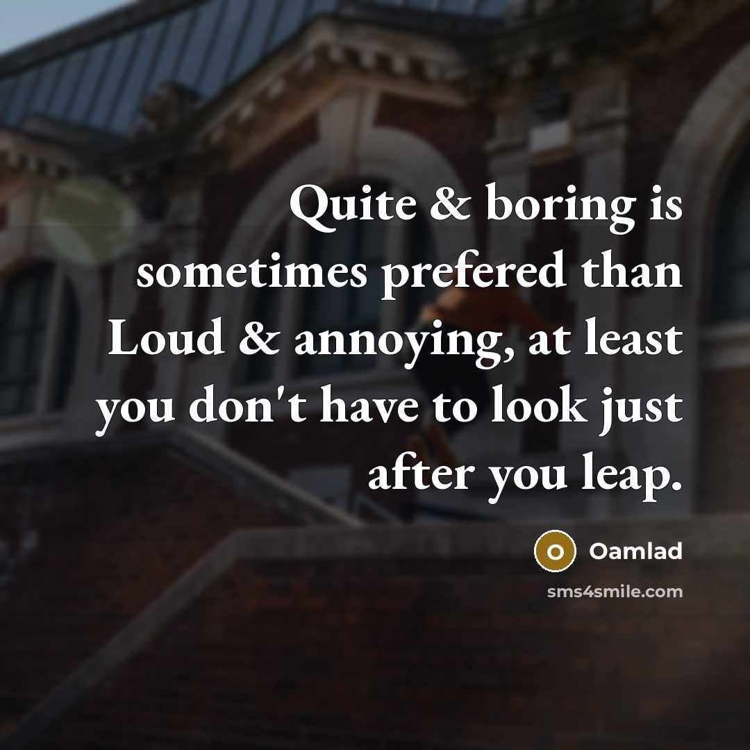 “Quite & boring is sometimes prefered than Loud & annoying, at least you don't have to look just after you leap.” quote by Oamlad