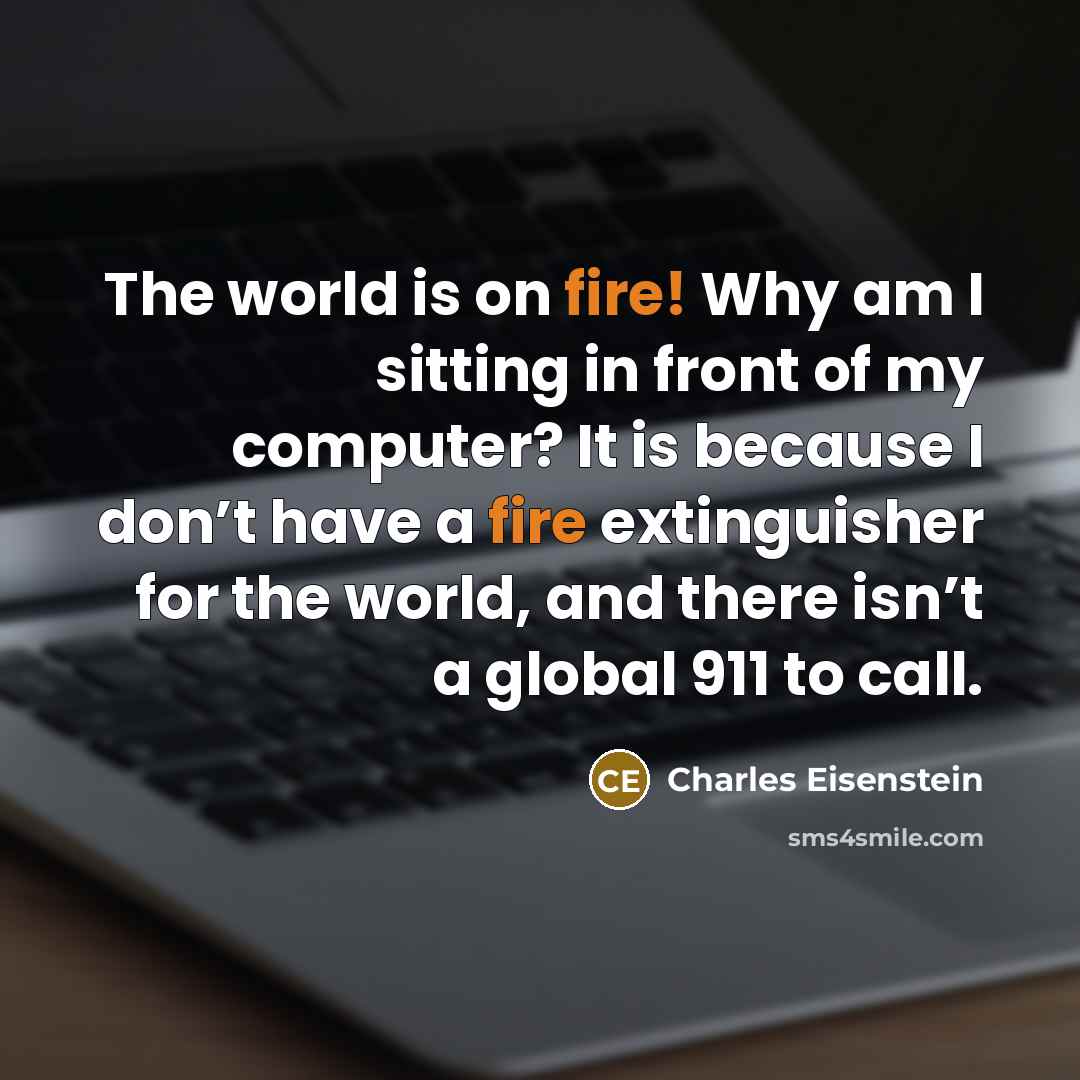 “The world is on fire! Why am I sitting in…” quote by Charles Eisenstein