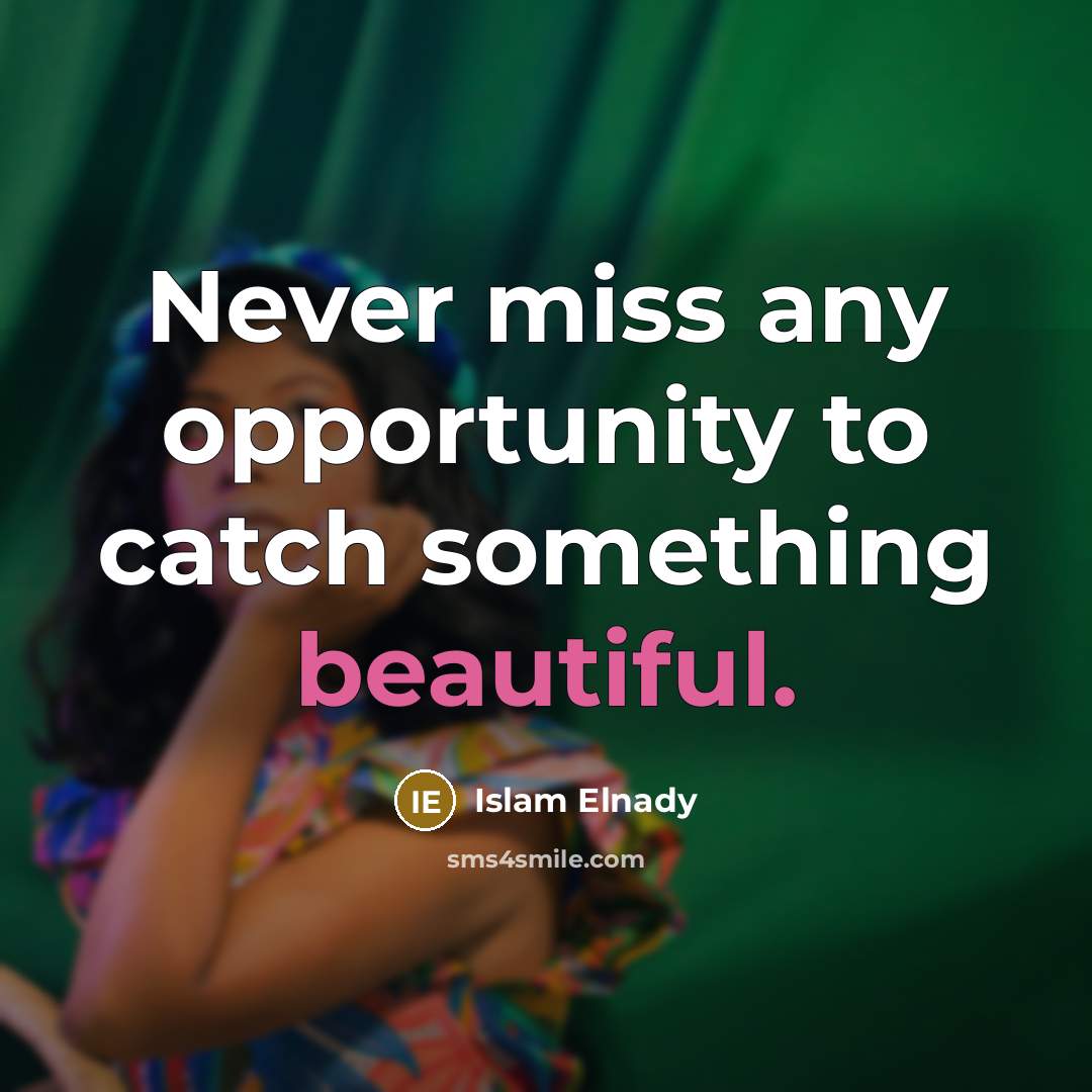 “Never miss any opportunity to catch something beautiful.…” quote by Islam Elnady