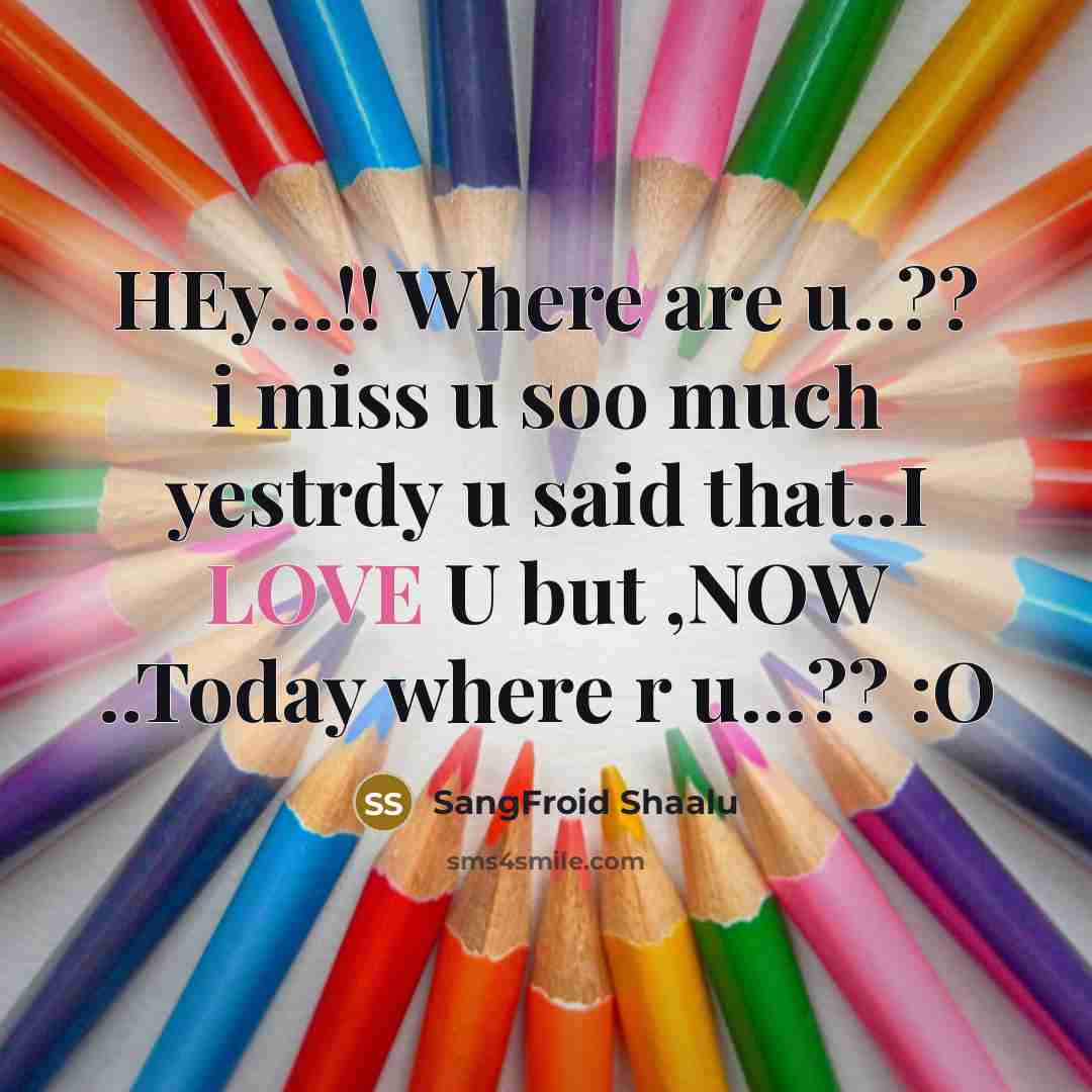 “HEy...!! Where are u..?? i miss u soo much yestrdy u said that..I LOVE U but ,NOW ..Today where r u...?? :O” quote by SangFroid Shaalu