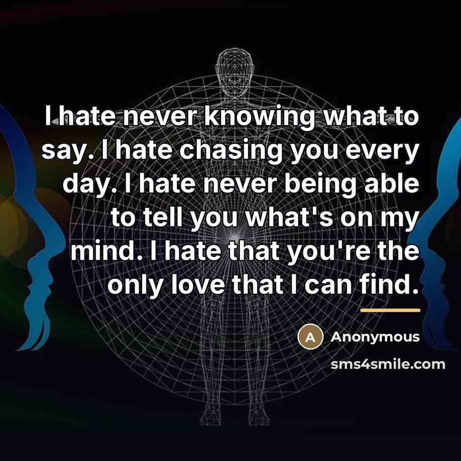 “I hate never knowing what to say. I hate chasing…” quote by Anonymous